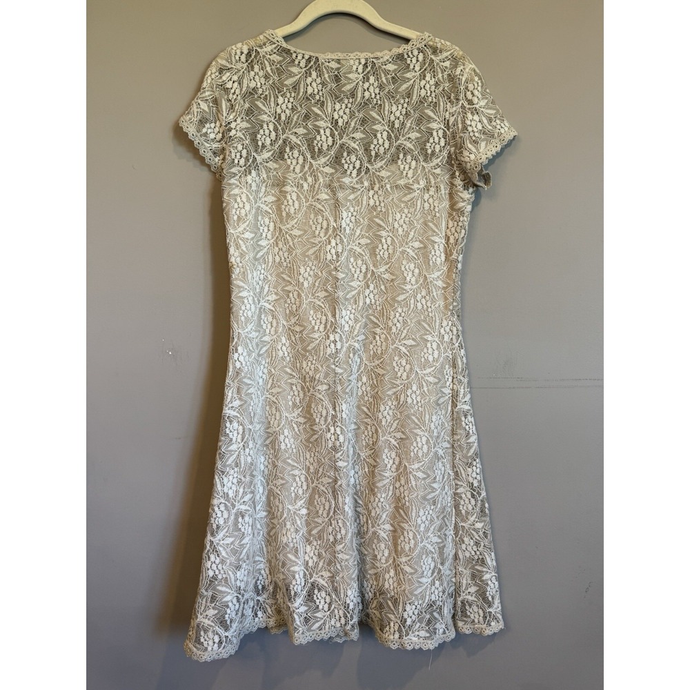 Sundance Beige Lace Overlay Dress A-Line Built-In Slip‎ Lined  Small - Picture 3 of 3